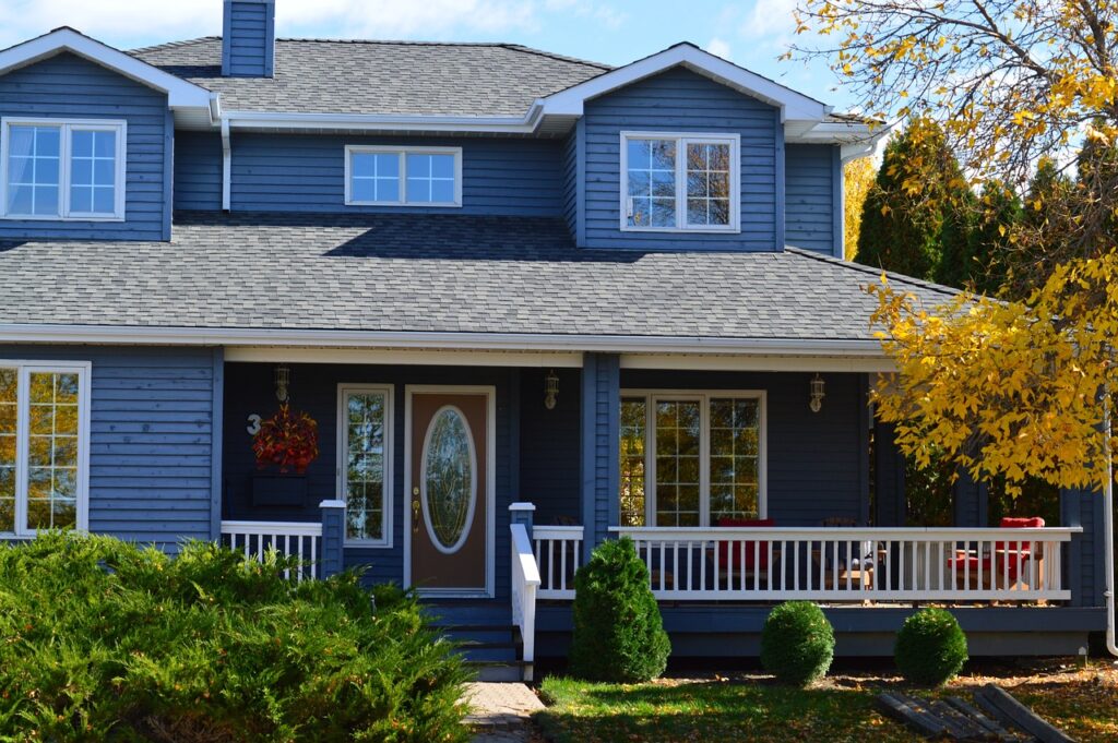 house, home, residence, real estate, property, mortgage, exterior, housing, suburban, neighborhood, residential, blue, front porch, real estate, real estate, real estate, real estate, real estate, neighborhood